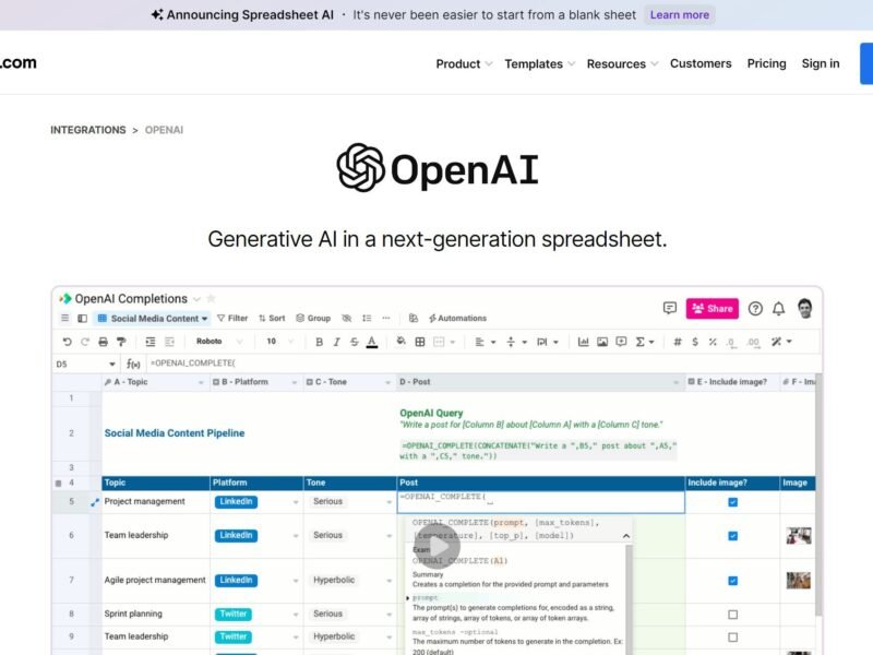 OpenAI in Spreadsheet